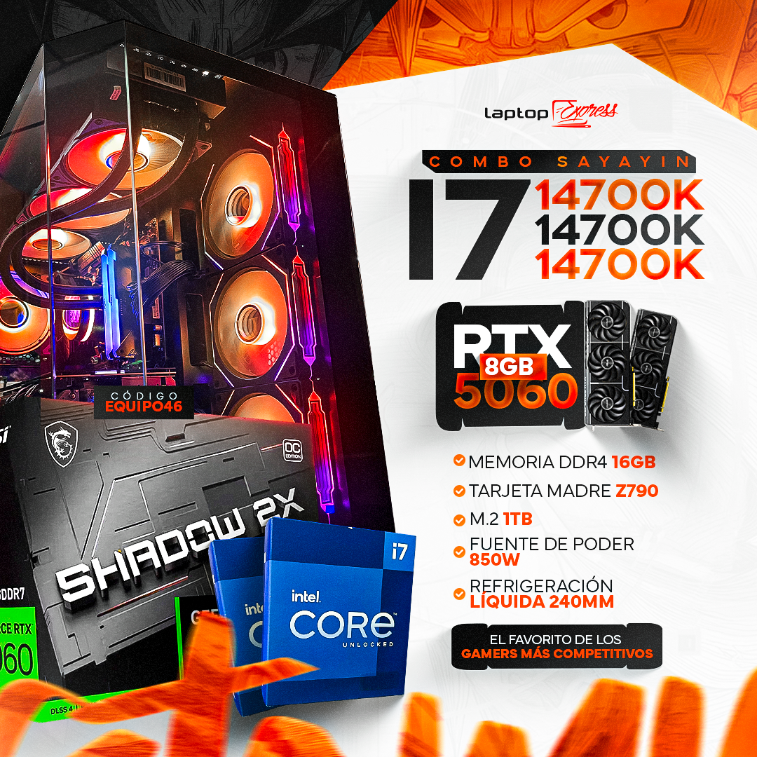 CORE I7 14700K /16GB RAM  DDR4 / M.2 1TB / RTX 5060 /CASE  LEAER TECH