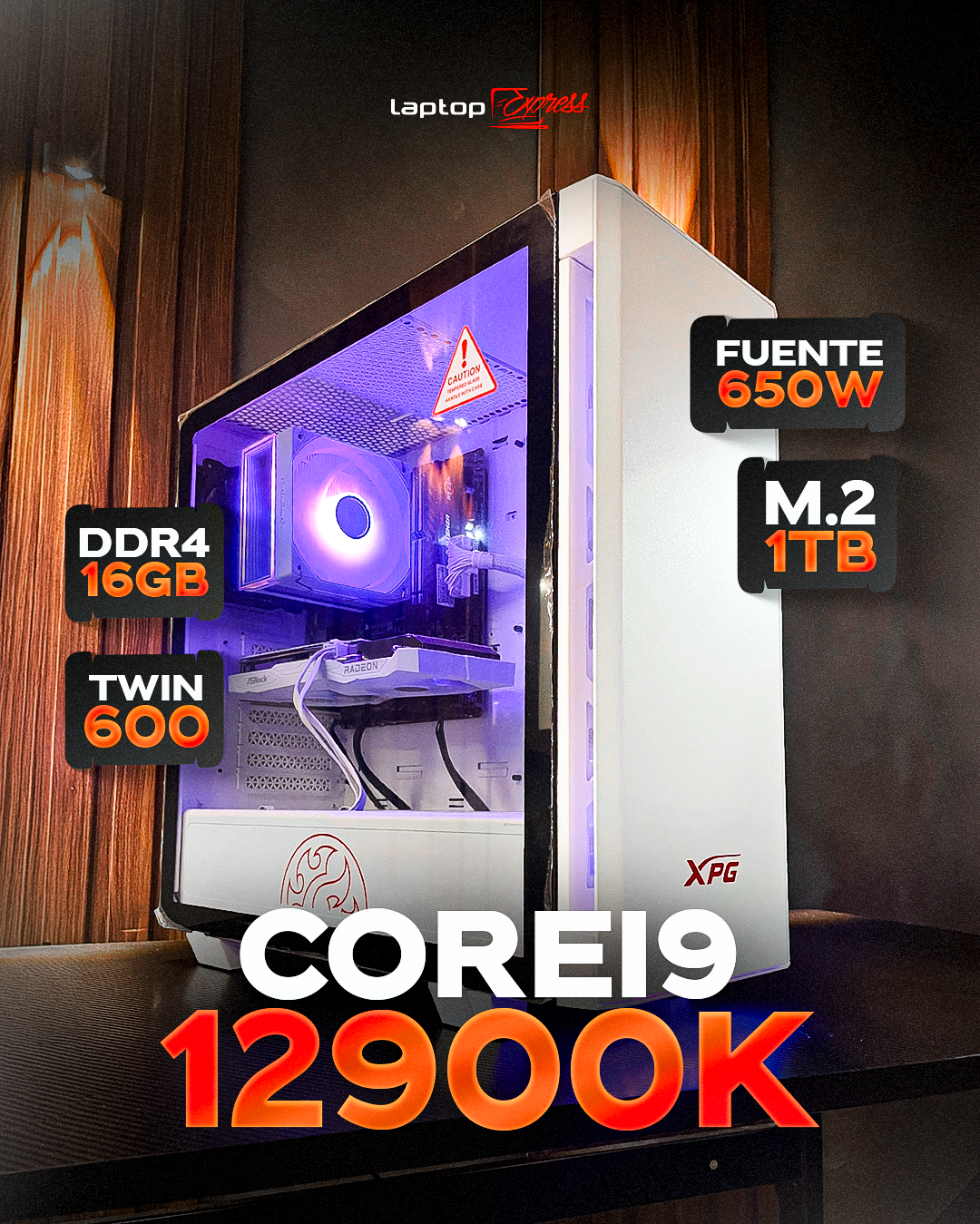 EQUIPO CORE  I9 12900K /16GB RAM DDR4 / M.2 1TB /FUENTE 650W  CASE  XPG INVADER