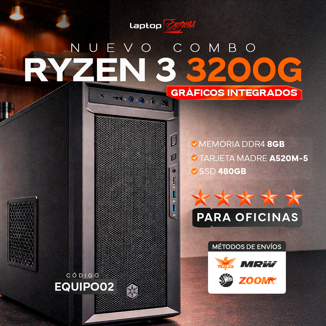 PC RYZEN 3200G T.MADRE A520 8GB RAM SSD 480GB  CASE EJECUTIVO