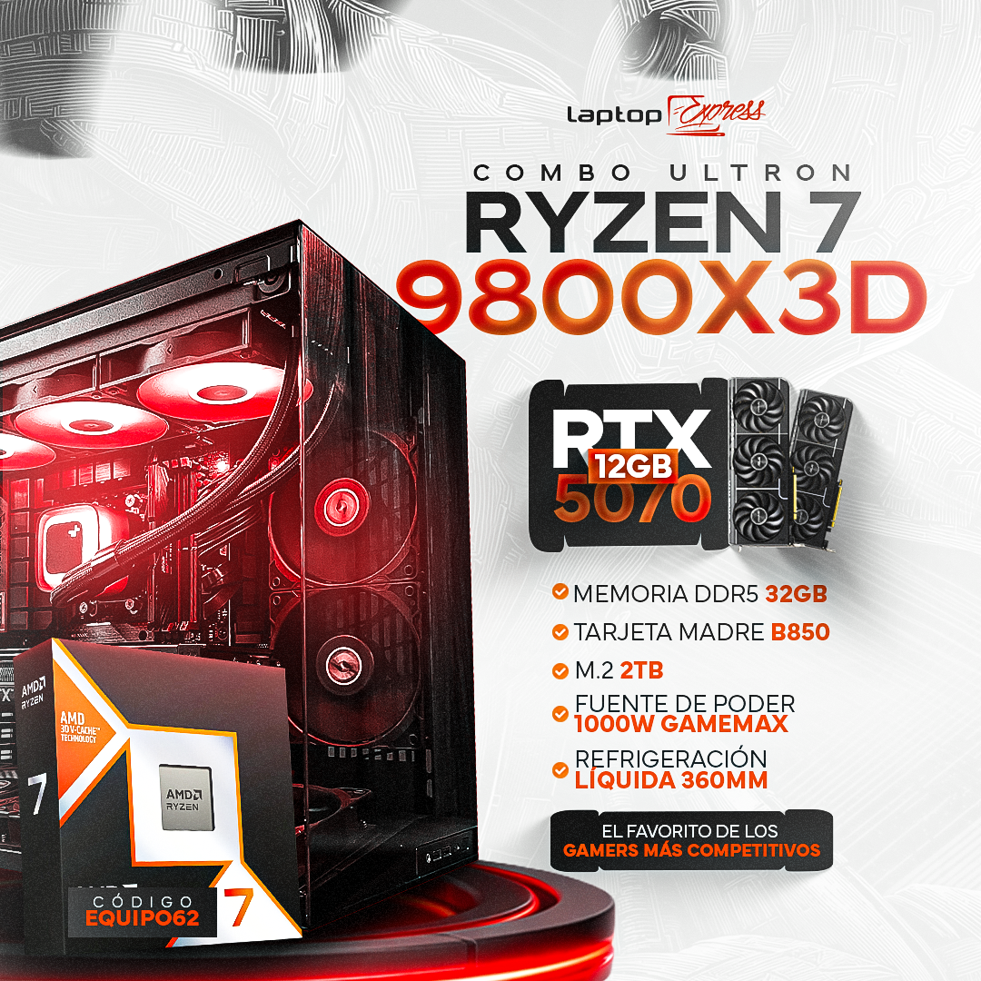 COMPUTADORA RYZEN 7 9800X3D / M.2 2TB /32GB RAM /  RTX 5070 12GB/ CASE EVO /  FUENTE 1000W-1