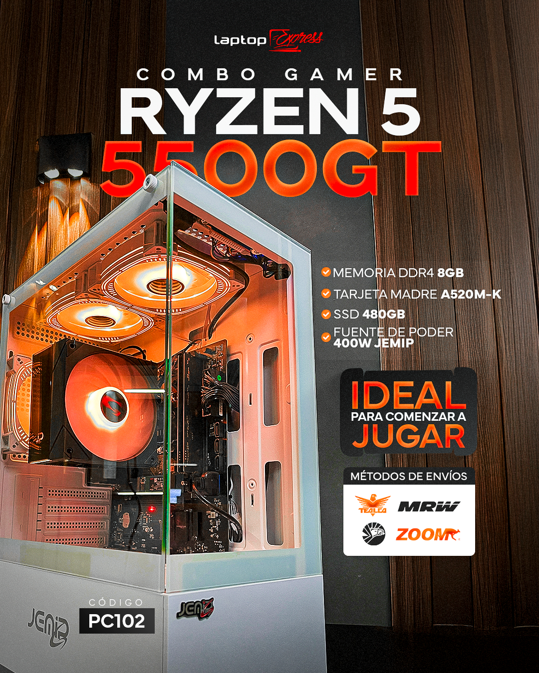 PC RYZEN 5 5500GT T.MADRE A520 8GB RAM SSD 480GB  CASE NEBULA-1