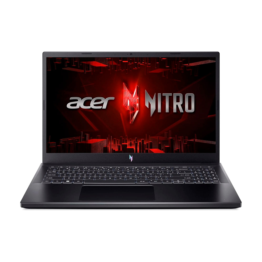 Laptop Acer Nitro V15  ANV15-51-717H junto a su control gamer incluido, mostrando teclado retroiluminado y tarjeta de video RTX 4050 - Laptop Express Caracas