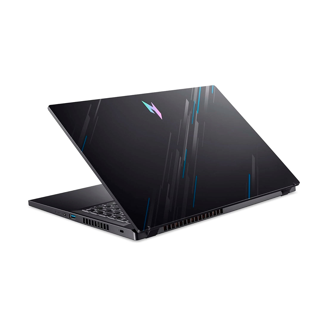 Laptop Acer Nitro V15  ANV15-51-717H junto a su control gamer incluido, mostrando teclado retroiluminado y tarjeta de video RTX 4050 - Laptop Express Caracas