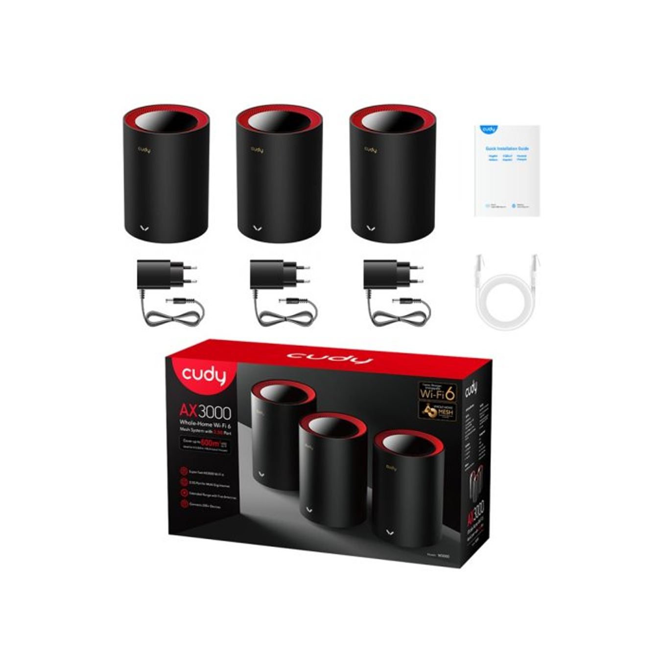SISTEMA  MESH AX3000 WIFI 6 GIGABIT 3 PACK  CUDY  M3000-4