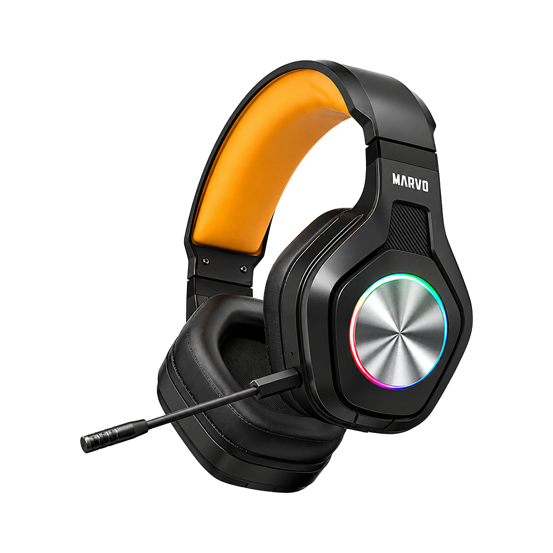 Audífonos inalámbricos Marvo HG9084W Pulz 80W en color negro con conectividad triple modo 2.4G, Bluetooth y USB, iluminación RGB y micrófono desmontable - Laptop Express Caracas