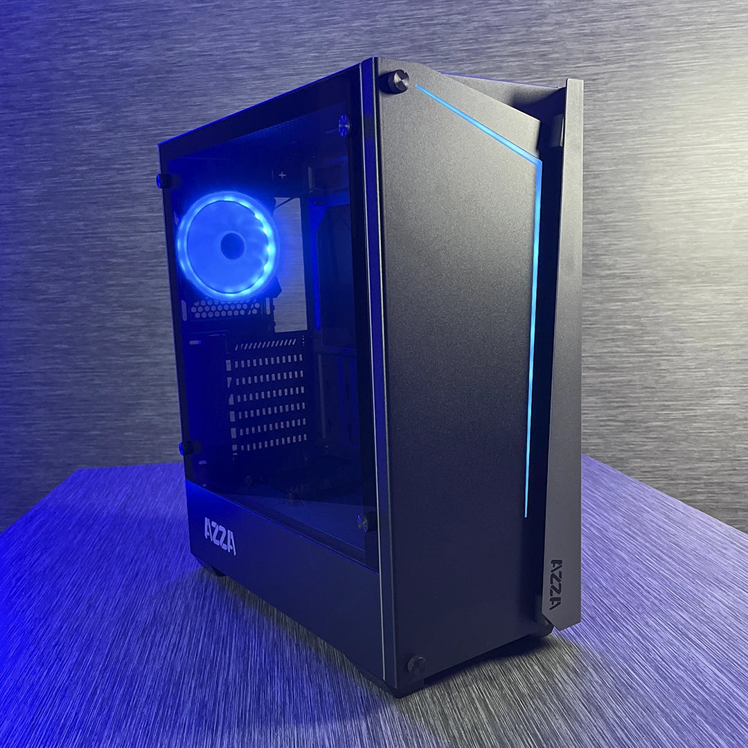 Case Gamer Azza Apollo 430 Negro con iluminación RGB frontal y panel lateral de vidrio templado - Laptop Express Caracas