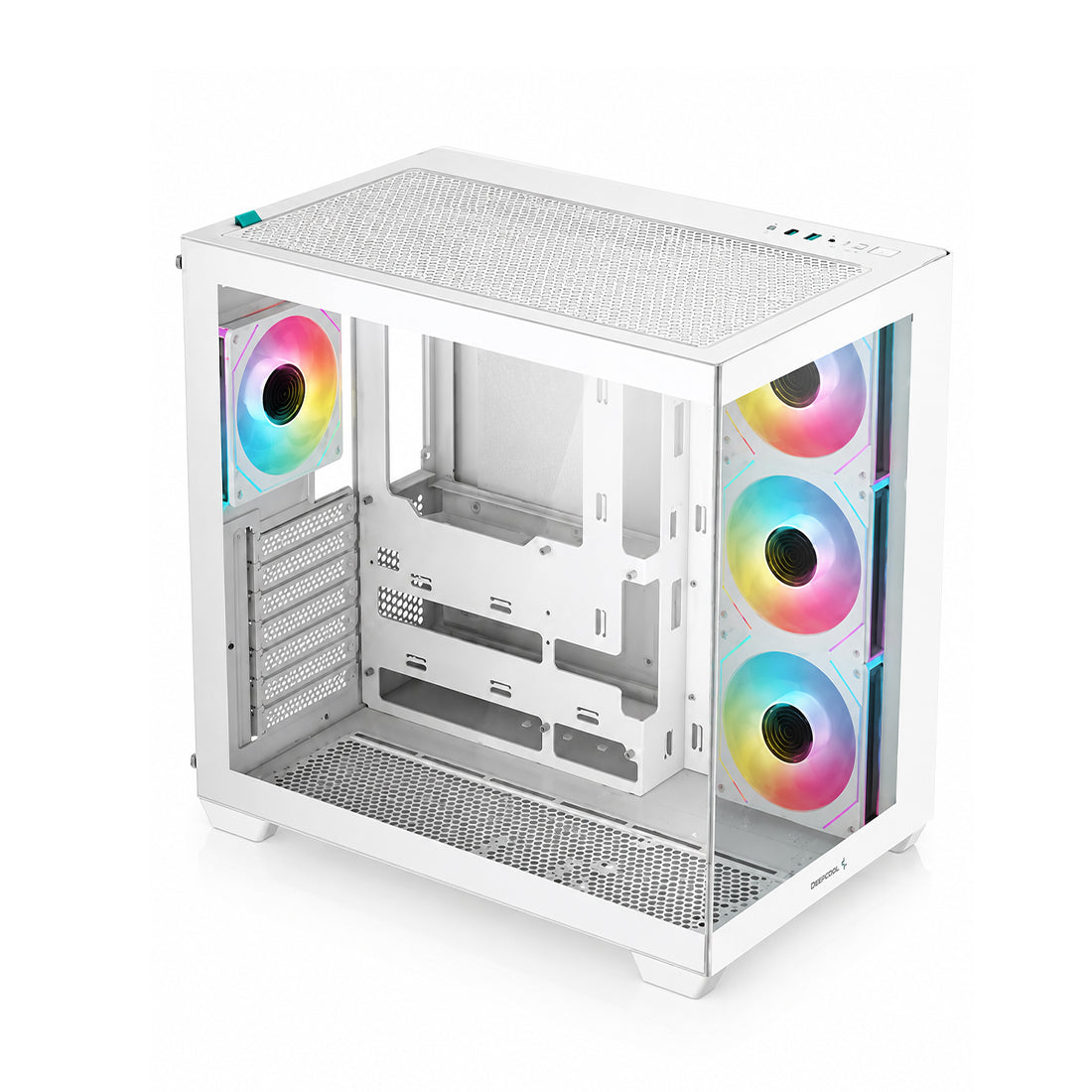Gabinete para PC DeepCool CG530 4F Mid-Tower ATX en color blanco con paneles de vidrio templado panorámico y 4 ventiladores ARGB - Laptop Express Caracas