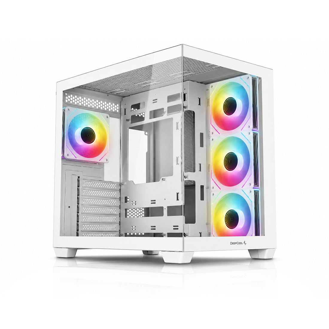 Gabinete para PC DeepCool CG530 4F Mid-Tower ATX en color blanco con paneles de vidrio templado panorámico y 4 ventiladores ARGB - Laptop Express Caracas