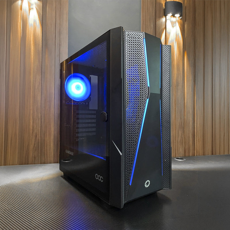 Case gamer GameMax Typhoon negro con panel lateral de vidrio templado y 4 ventiladores ARGB instalados - Disponible en Laptop Express Caracas
