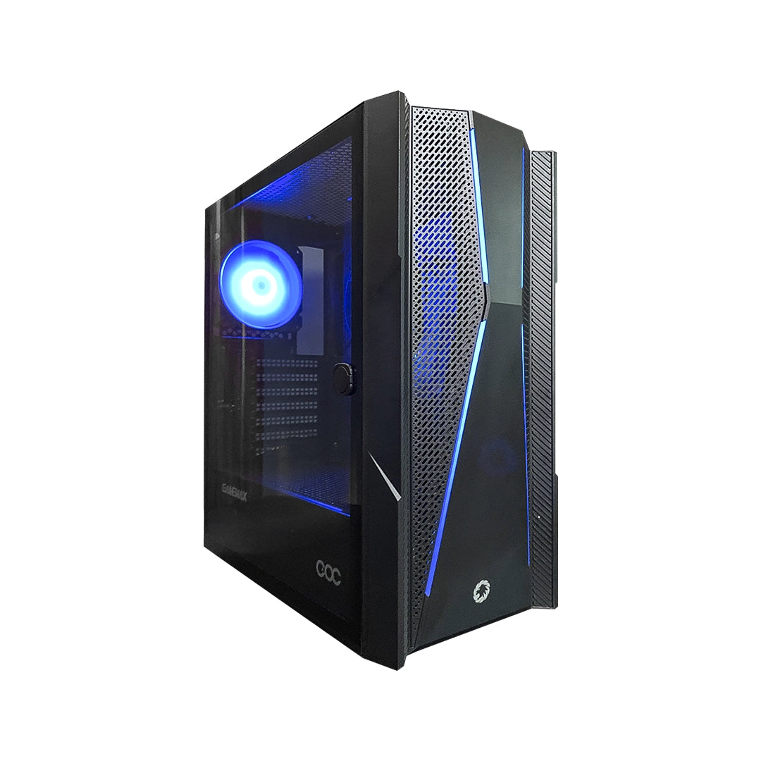 Case gamer GameMax Typhoon negro con panel lateral de vidrio templado y 4 ventiladores ARGB instalados - Disponible en Laptop Express Caracas