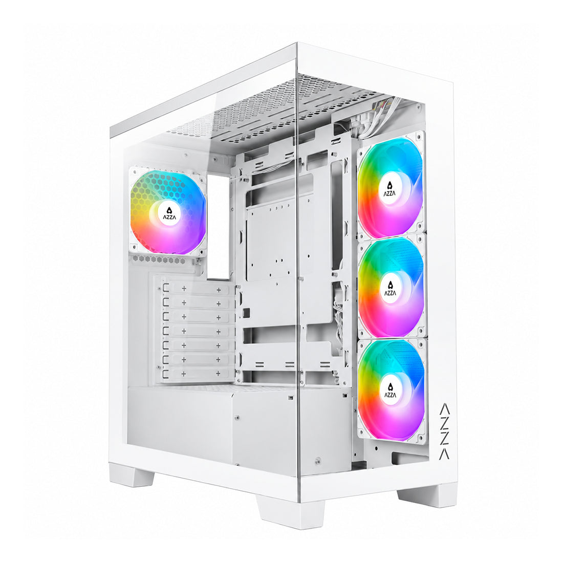 Chasis para PC AZZA Cove en color blanco de formato Mid Tower ATX con ventana lateral de vidrio templado, diseño de flujo de aire optimizado y soporte para hardware gamer - Laptop Express Caracas