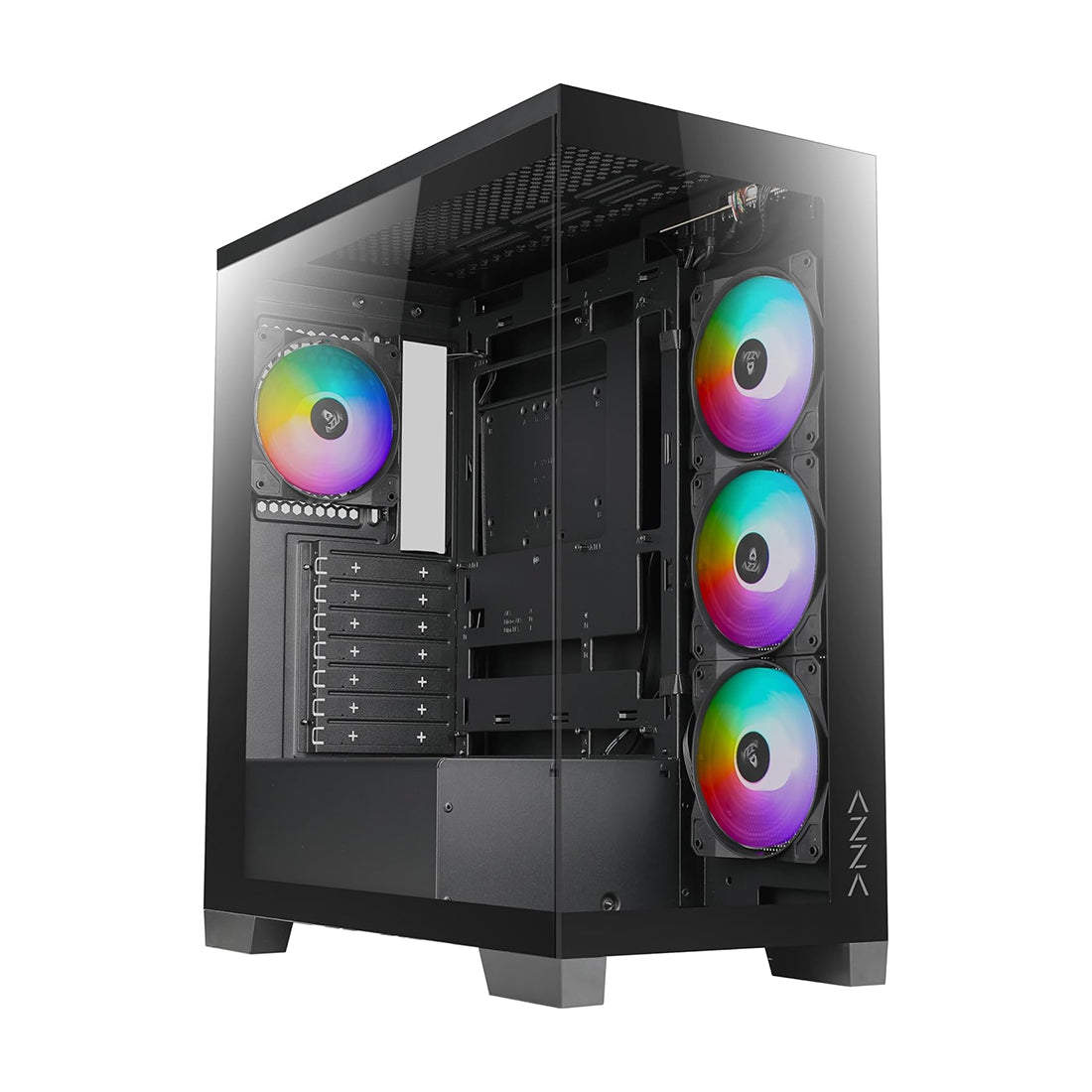 Chasis para PC AZZA Cove en color negro de formato Mid Tower ATX con ventana lateral de vidrio templado, diseño de flujo de aire optimizado y soporte para hardware gamer - Laptop Express Caracas