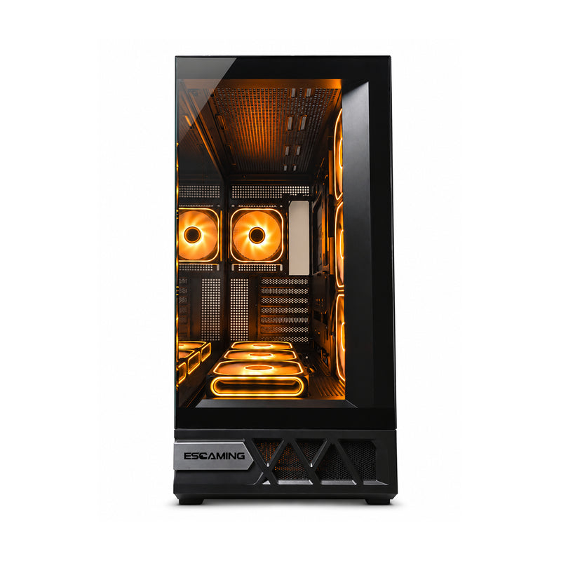 Case gamer EsGaming Enkido Black ATX tipo pecera con doble vidrio templado y 7 ventiladores ARGB preinstalados - Laptop Express Caracas