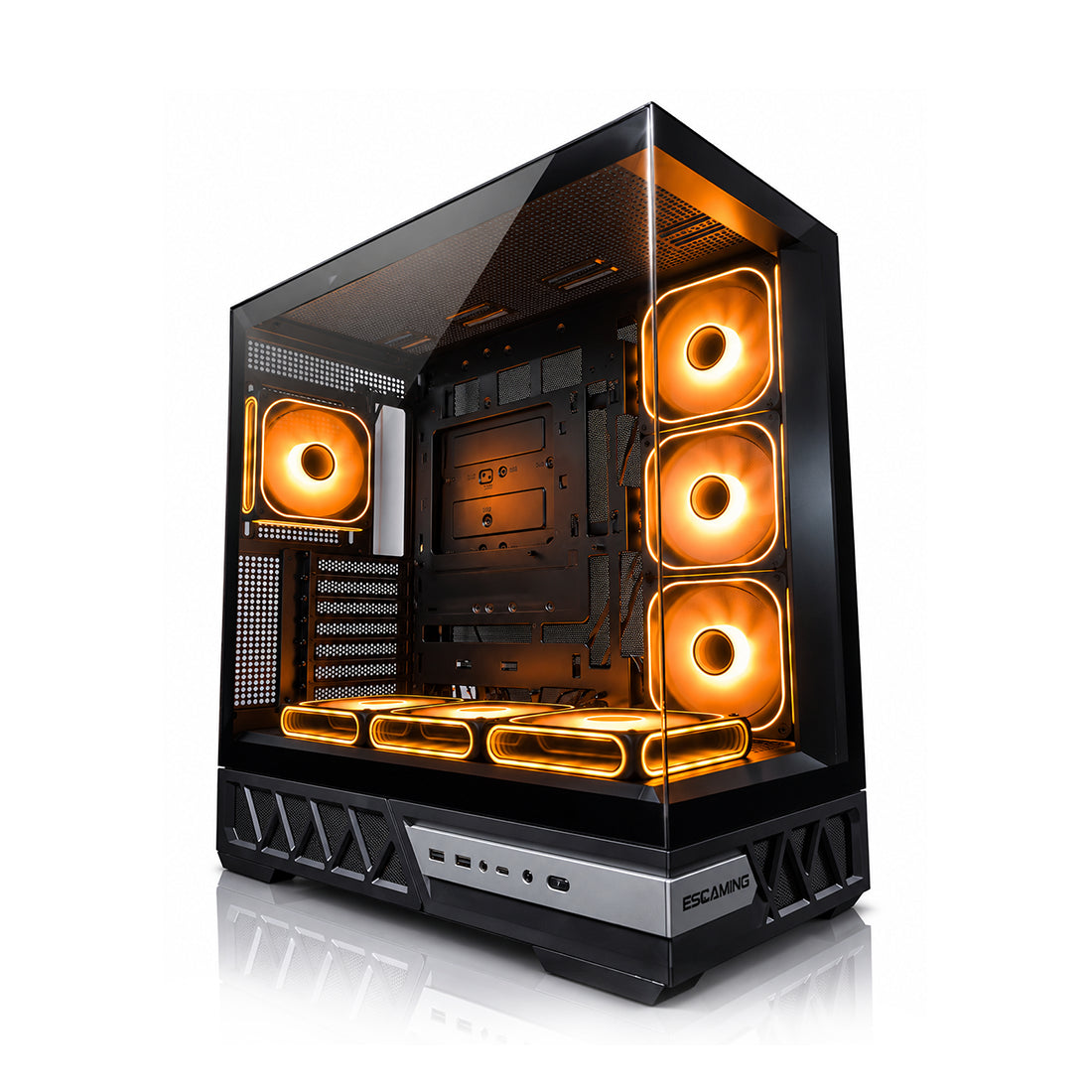 Case gamer EsGaming Enkido Black ATX tipo pecera con doble vidrio templado y 7 ventiladores ARGB preinstalados - Laptop Express Caracas