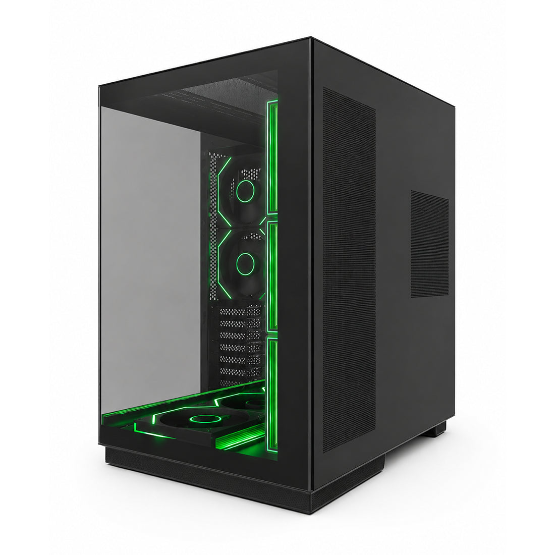 Case gamer Jemip Delta X en color negro de tipo pecera con doble vidrio templado panorámico, capacidad para 8 ventiladores y compatibilidad con tarjetas madres ATX, Micro-ATX y Mini-ITX - Laptop Express Caracas