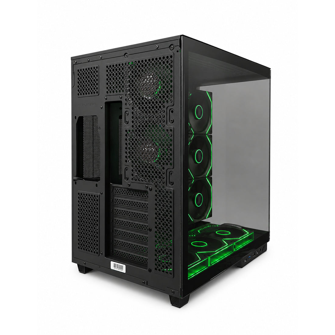 Case gamer Jemip Delta X en color negro de tipo pecera con doble vidrio templado panorámico, capacidad para 8 ventiladores y compatibilidad con tarjetas madres ATX, Micro-ATX y Mini-ITX - Laptop Express Caracas