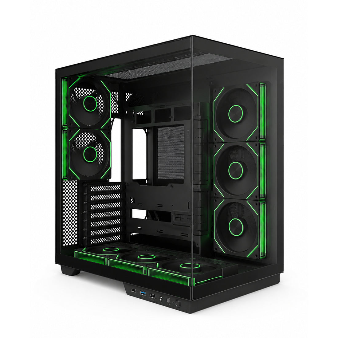 Case gamer Jemip Delta X en color negro de tipo pecera con doble vidrio templado panorámico, capacidad para 8 ventiladores y compatibilidad con tarjetas madres ATX, Micro-ATX y Mini-ITX - Laptop Express Caracas