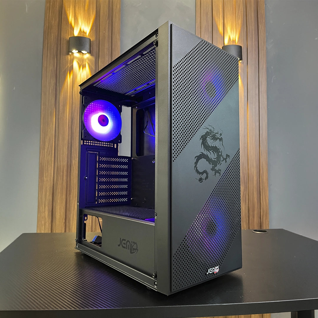Case gabinete gamer para PC JEMIP Dragon 5383X con 4 ventiladores argb hub controlador panel de vidrio templado y frontal mesh - Laptop Express Caracas