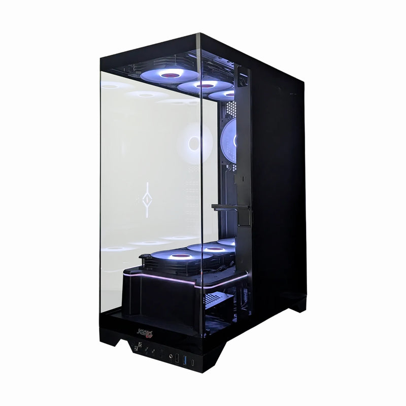 Case gamer Jemip Forge Pro E-ATX negro con paneles de vidrio templado, 7 ventiladores incluidos y puerto USB Type-C - Laptop Express Caracas