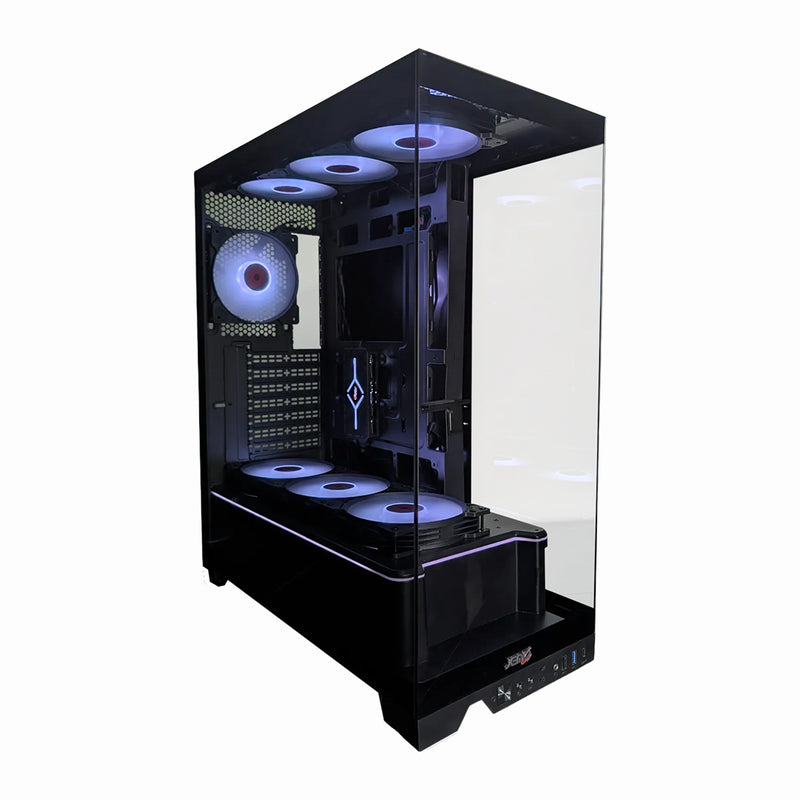 Case gamer Jemip Forge Pro E-ATX negro con paneles de vidrio templado, 7 ventiladores incluidos y puerto USB Type-C - Laptop Express Caracas