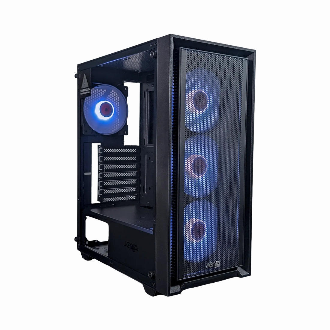 Case gamer Jemip Obsidian ATX Mid Tower negro con panel frontal Mesh, vidrio templado y 4 ventiladores Jemip Arcane ARGB PWM - Laptop Express Caracas