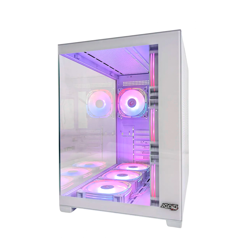 Case gamer Jemip Pecera Evo II 2.5 blanco con vidrio templado panorámico y 7 ventiladores ARGB incluidos - Laptop Express Caracas