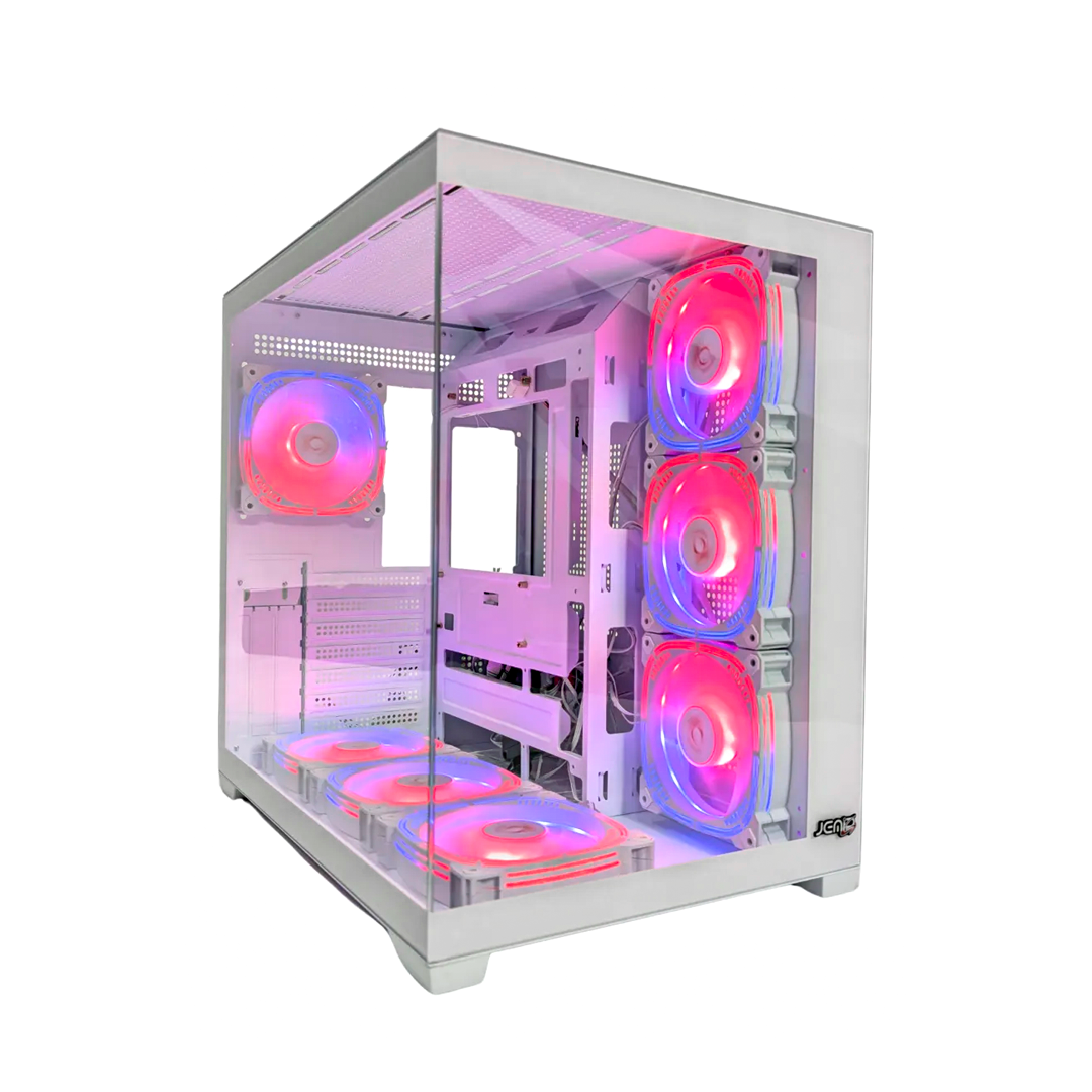 Case gamer Jemip Pecera Evo II 2.5 blanco con vidrio templado panorámico y 7 ventiladores ARGB incluidos - Laptop Express Caracas