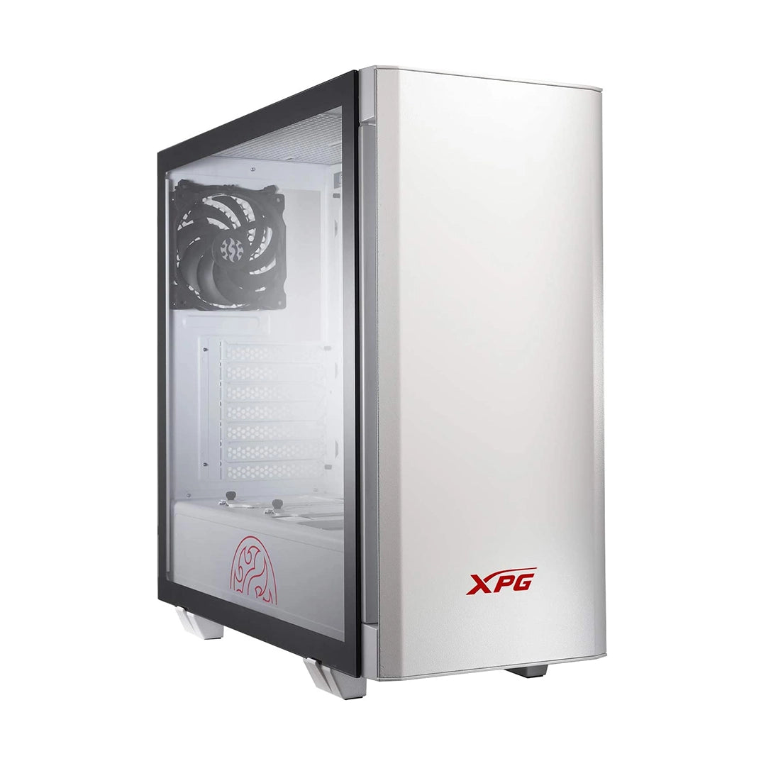 Chasis XPG Invader mATX color blanco con panel lateral de vidrio templado y 2 ventiladores instalados - Laptop Express Caracas Venezuela