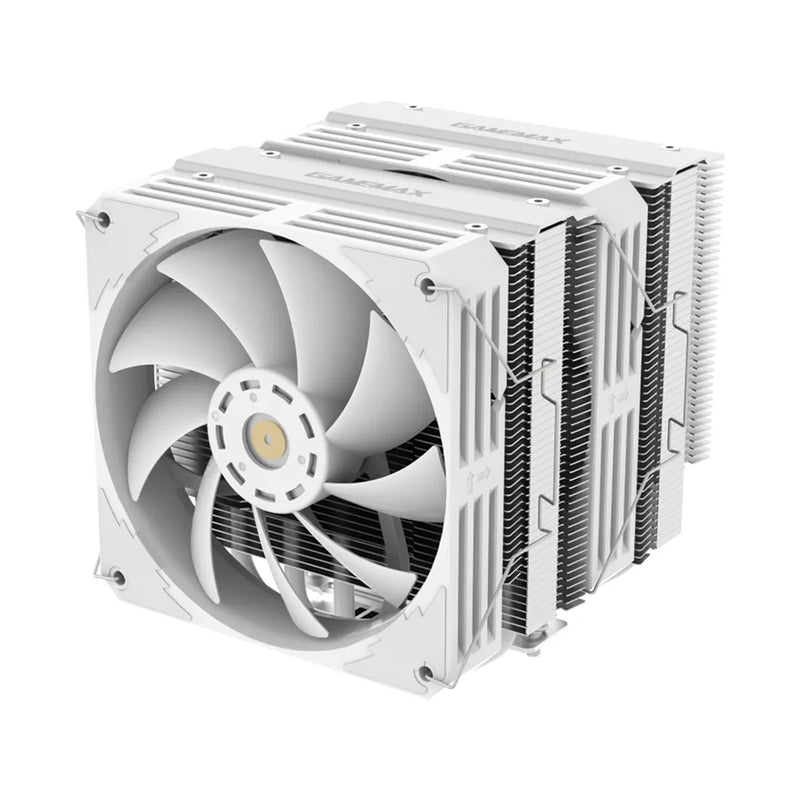 Disipador de aire GameMax Twin 600 edición blanca de doble torre con 6 heatpipes y doble ventilador para sockets AM5 y LGA 1700 - Laptop Express Caracas