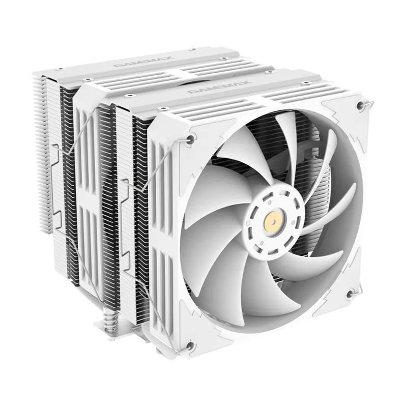 Disipador de aire GameMax Twin 600 edición blanca de doble torre con 6 heatpipes y doble ventilador para sockets AM5 y LGA 1700 - Laptop Express Caracas