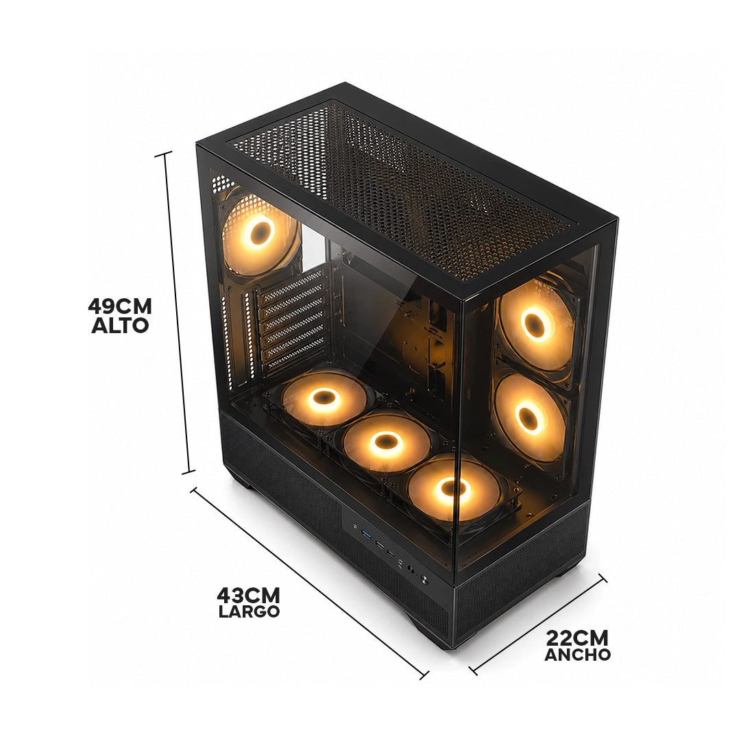 Case Gamer ESGAMING BK01 tipo pecera panorámico con 6 ventiladores ARGB negros - Laptop Express Caracas