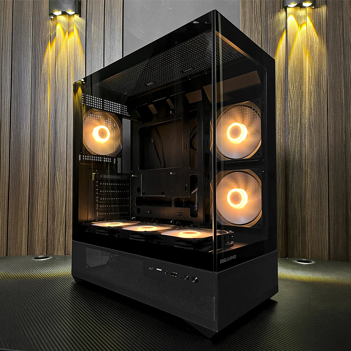 Case Gamer ESGAMING BK01 tipo pecera panorámico con 6 ventiladores ARGB negros - Laptop Express Caracas