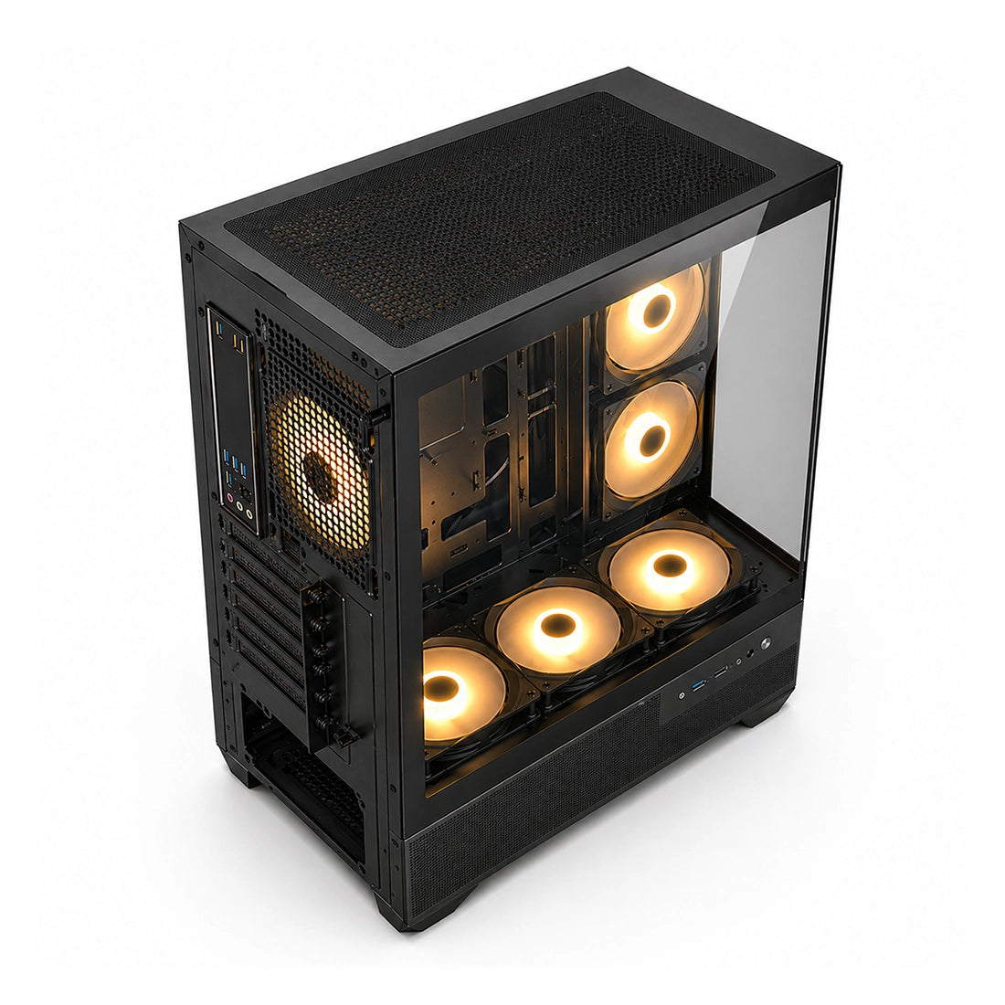 Case Gamer ESGAMING BK01 tipo pecera panorámico con 6 ventiladores ARGB negros - Laptop Express Caracas