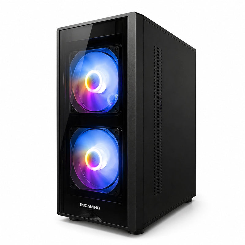 Case Gamer ESGAMING BP08 Mini Tower Micro-ATX con vidrio templado y 3 ventiladores Rainbow - Laptop Express Caracas