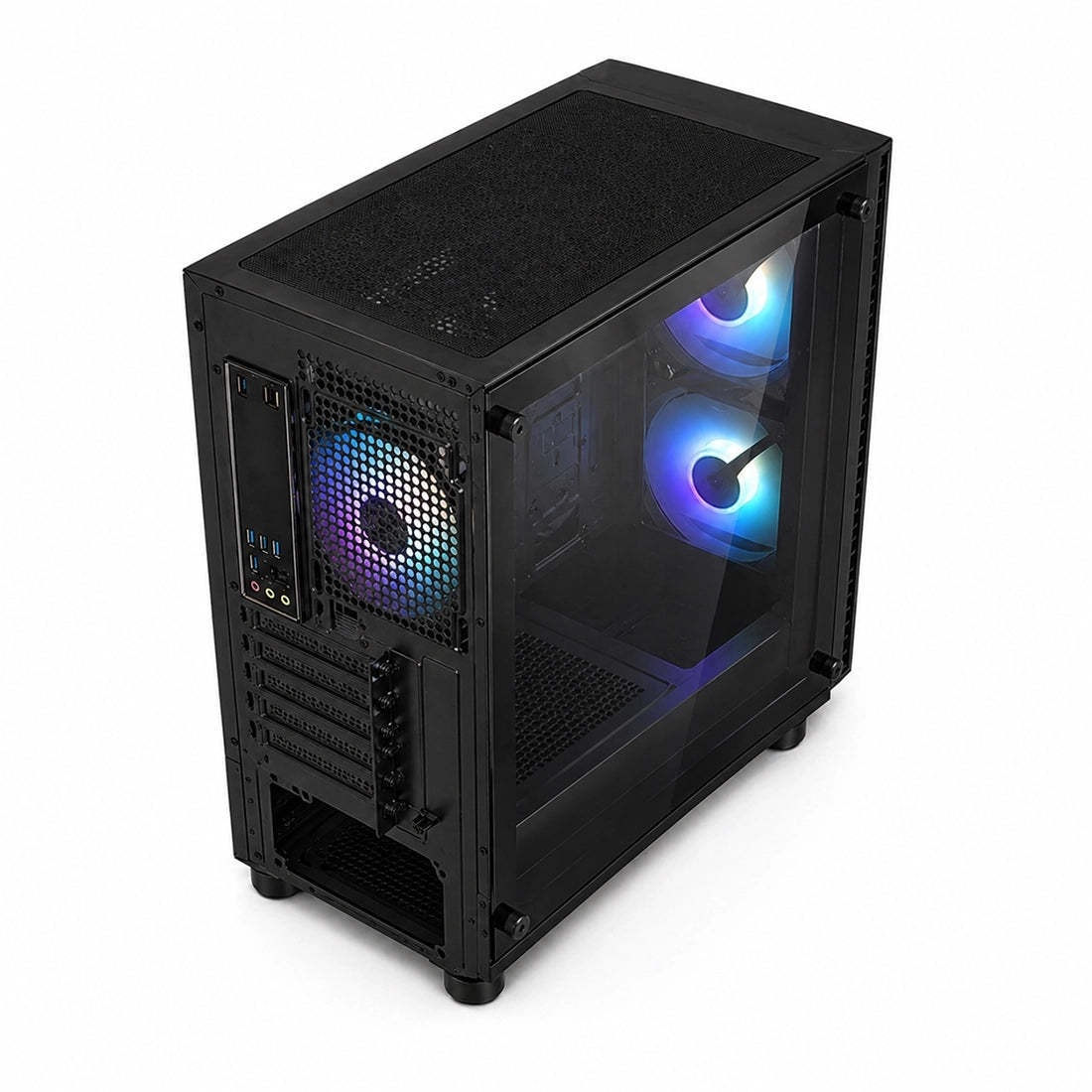 Case Gamer ESGAMING BP08 Mini Tower Micro-ATX con vidrio templado y 3 ventiladores Rainbow - Laptop Express Caracas