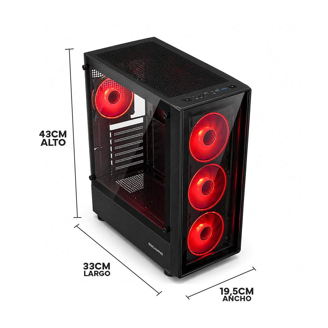 Case Gamer ESGAMING HA-01G Black Mid-Tower con vidrio templado y 4 ventiladores Rainbow - Laptop Express Caracas