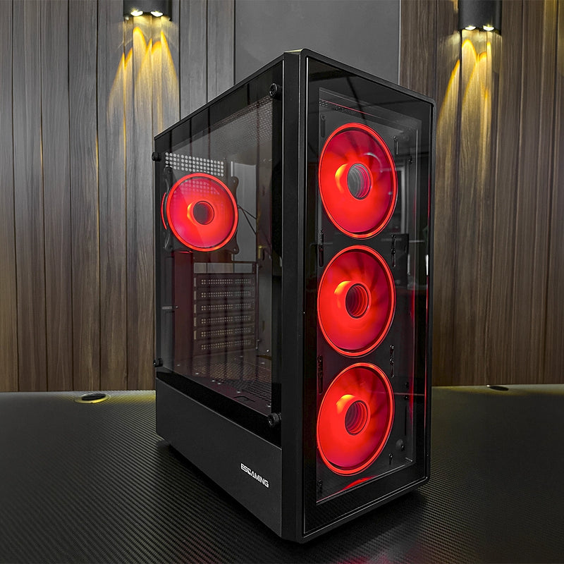 Case Gamer ESGAMING HA-01G Black Mid-Tower con vidrio templado y 4 ventiladores Rainbow - Laptop Express Caracas
