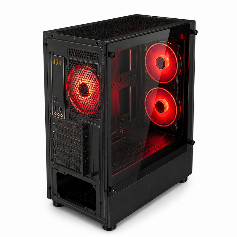 Case Gamer ESGAMING HA-01G Black Mid-Tower con vidrio templado y 4 ventiladores Rainbow - Laptop Express Caracas