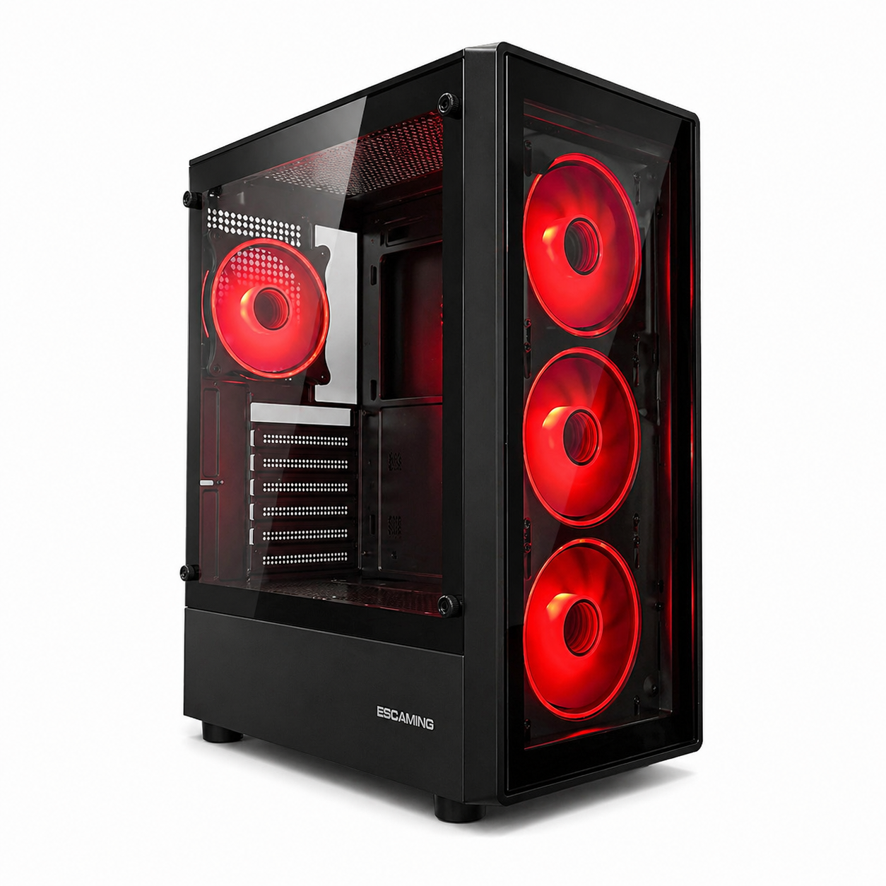 Case Gamer ESGAMING HA-01G Black Mid-Tower con vidrio templado y 4 ventiladores Rainbow - Laptop Express Caracas