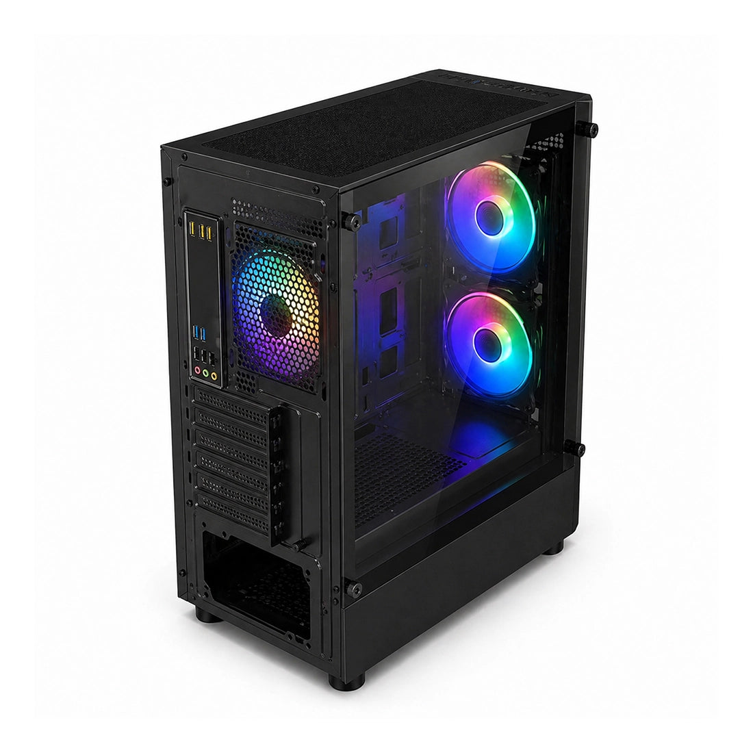 Case Gamer ESGAMING HA-01M Mesh Mid-Tower con 4 ventiladores Rainbow y vidrio templado - Laptop Express Caracas