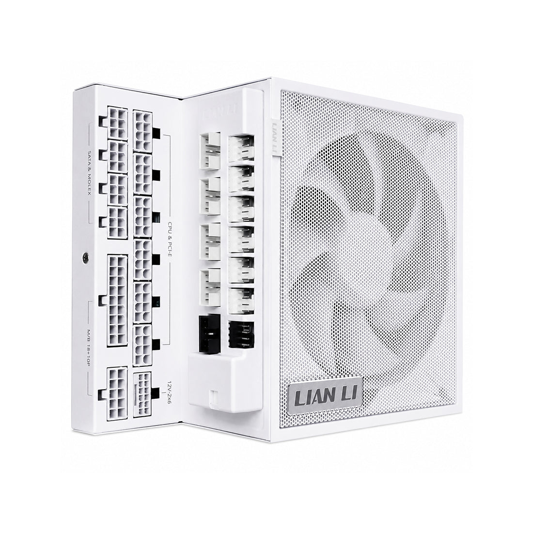 Fuente de poder Lian Li Edge 1000W 80 Plus Gold full modular en color blanco con diseño en L, estándar ATX 3.1 y conector PCIe 5.1 12V-2x6 - Laptop Express Caracas