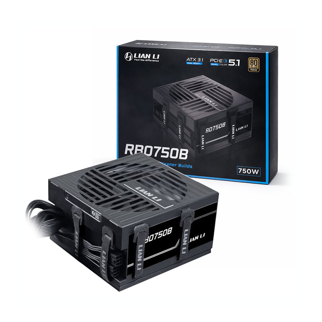 Fuente de poder Lian Li RB750B de 750W con certificación 80 Plus Bronze, estándar ATX 3.1 y acabado en color negro para PC Gaming - Laptop Express Caracas