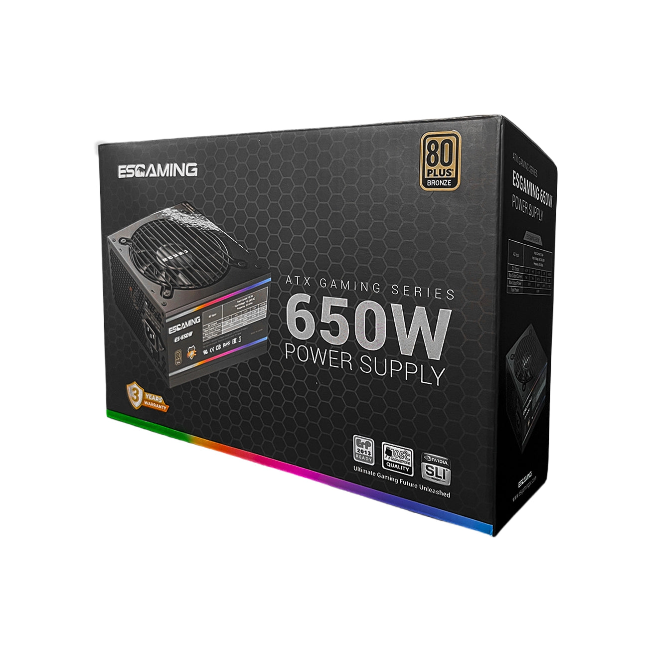Fuente de poder certificada 80 Plus Bronze ESGAMING 650W color negro - Laptop Express Caracas