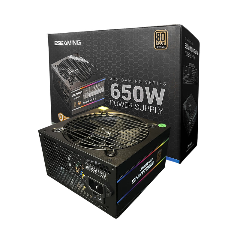 Fuente de poder certificada 80 Plus Bronze ESGAMING 650W color negro - Laptop Express Caracas