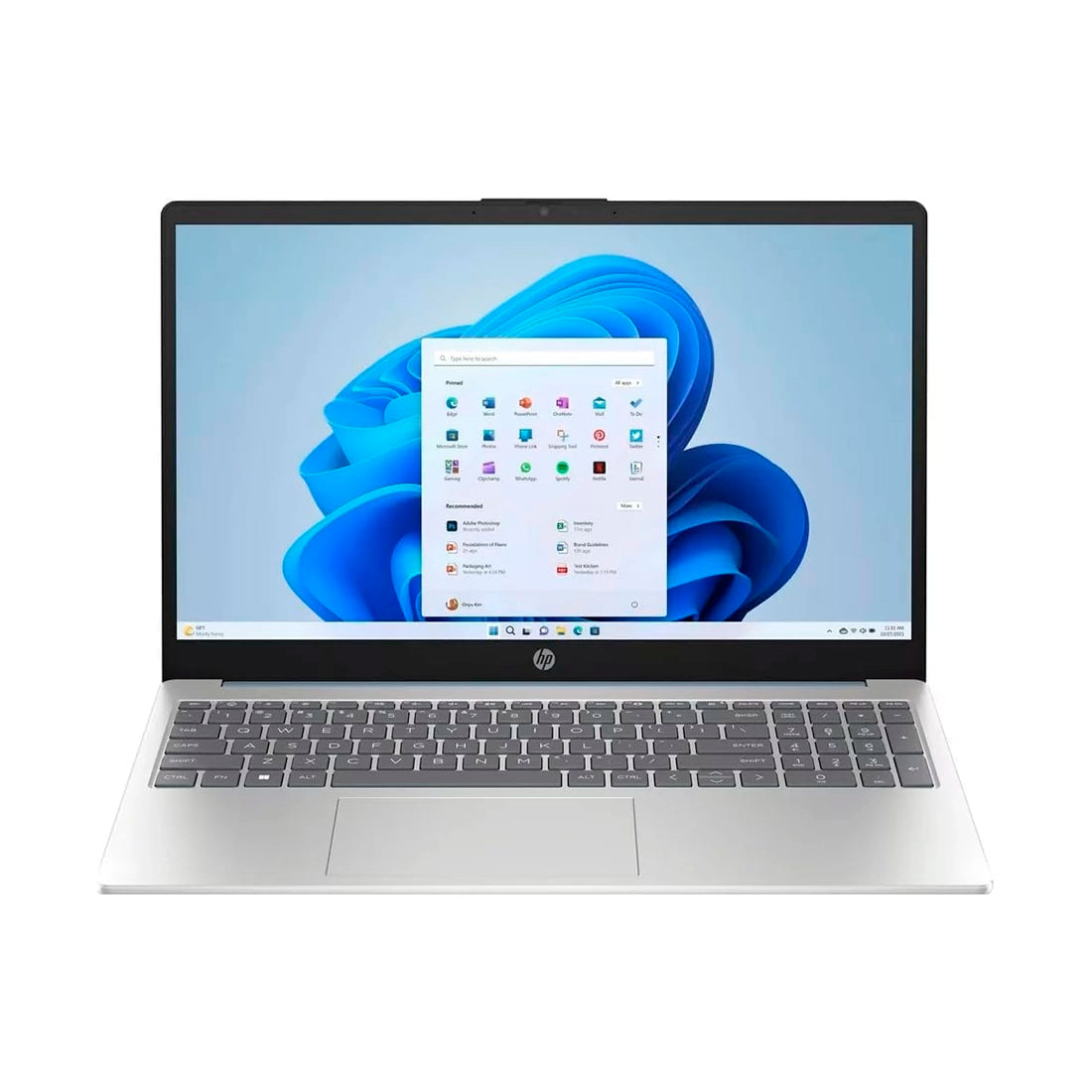 Laptop HP 15-FC0057wm de 15.6 pulgadas color plata abierta mostrando pantalla táctil Full HD y procesador AMD Ryzen 7 - Laptop Express Caracas