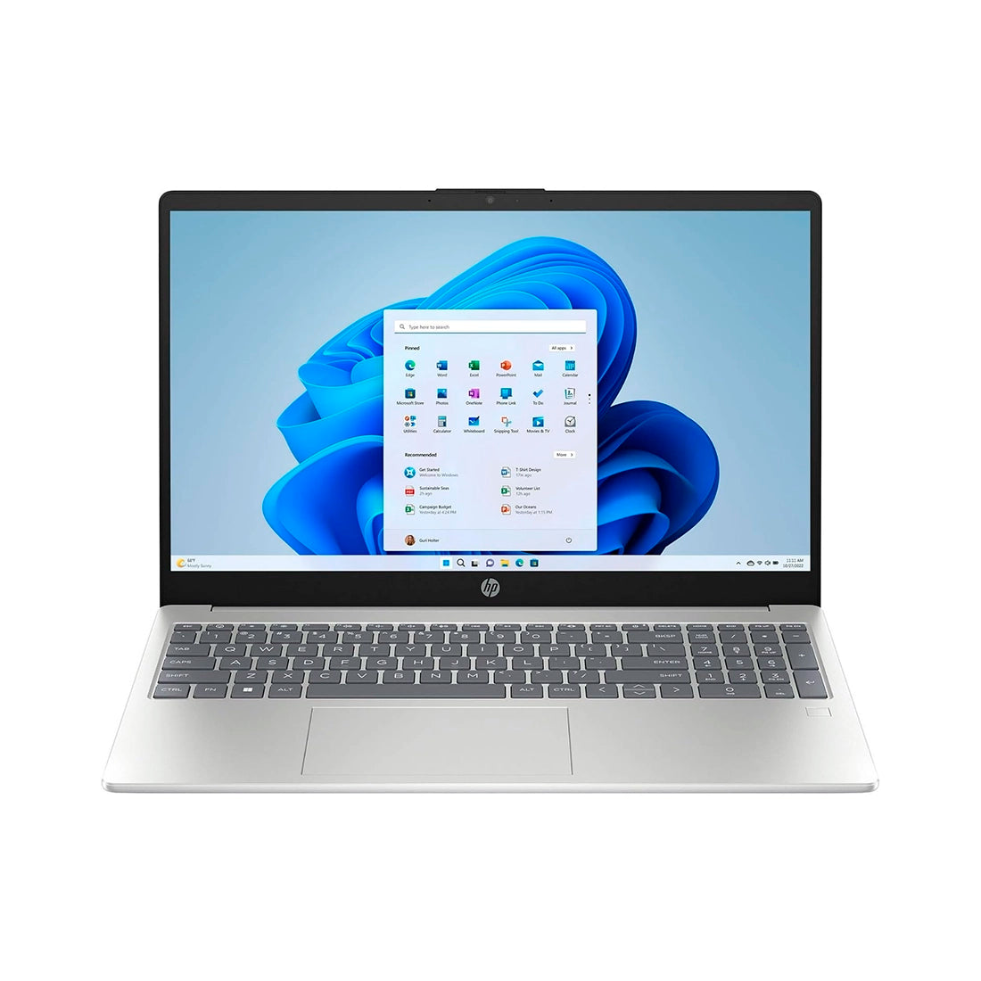 Laptop HP de 15.6 pulgadas color plata abierta mostrando pantalla Full HD y procesador i3-N305 de 8 núcleos - Laptop Express Caracas