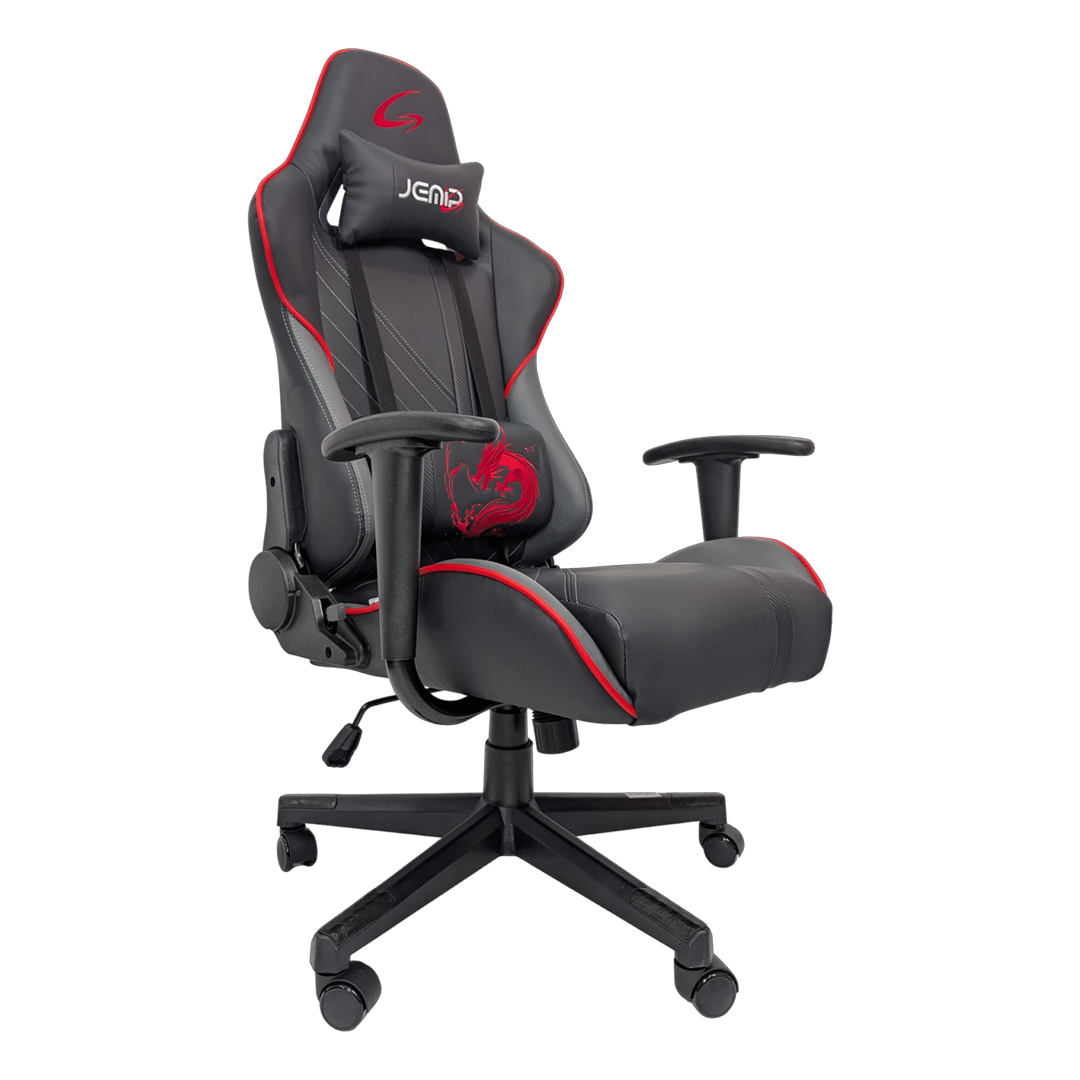 SILLA  GAMING JEMIP SEIRYU ERGONOMICA POSA BRAZOS NEGRO GRIS ROJO-2