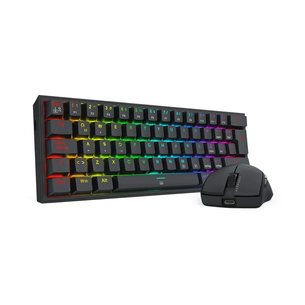 COMBO MOUSE Y TECLADO REDRAGON ESSENTIALS M724/K617RGB-SP NEGRO MECANICO