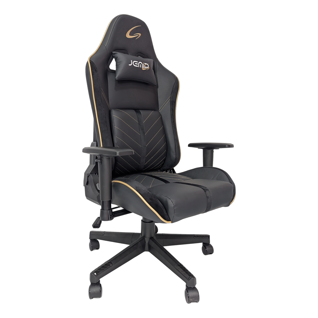 SILLA GAMER JEMIP MUSHU ERGONOMICA POSA BRAZOS SOPORTE LUMBAR NEGRO DORADO-2