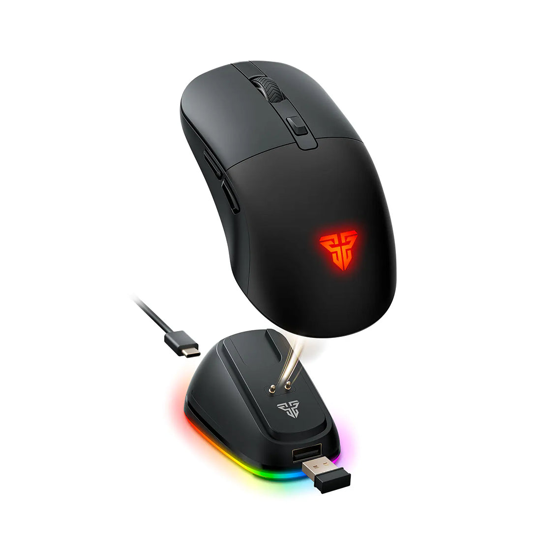 Mouse gamer inalámbrico Fantech Kanata WG9RD negro con base de carga magnética e iluminación LED - Laptop Express Caracas